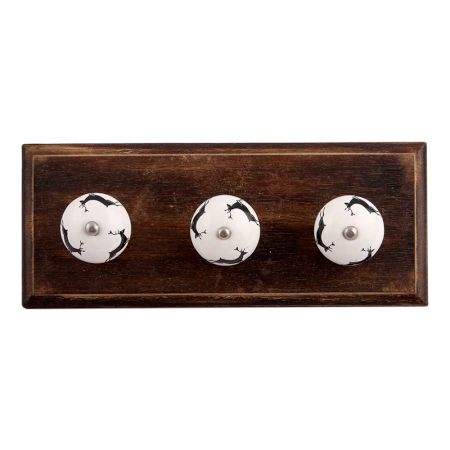 Black Running Rein Deer Pattern Ceramic Wooden Hooks